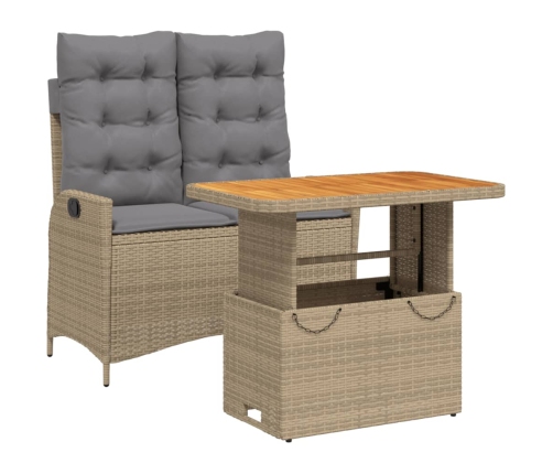 Set comedor de jardín 2 pzas con cojines ratán sintético beige