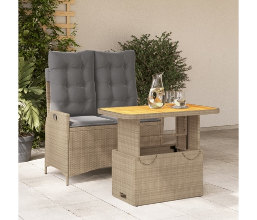 Set comedor de jardín 2 pzas con cojines ratán sintético beige