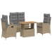 Set de comedor jardín con cojines 4 pzas ratán sintético beige