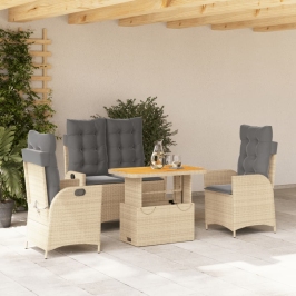 Set de comedor jardín con cojines 4 pzas ratán sintético beige