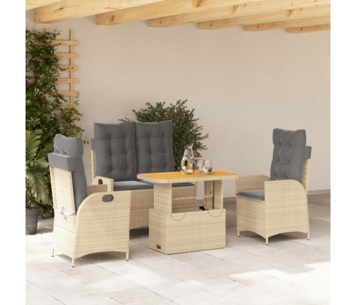 Set de comedor jardín con cojines 4 pzas ratán sintético beige