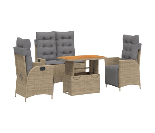 Set de comedor jardín con cojines 4 pzas ratán sintético beige