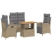 Set de comedor jardín con cojines 4 pzas ratán sintético beige