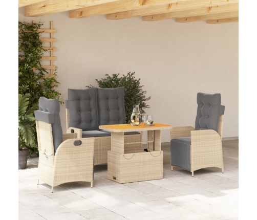 Set de comedor jardín con cojines 4 pzas ratán sintético beige