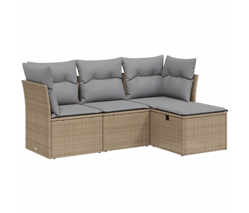 Juego de sofás jardín con cojines beige mezcla 4 pzas ratán PE