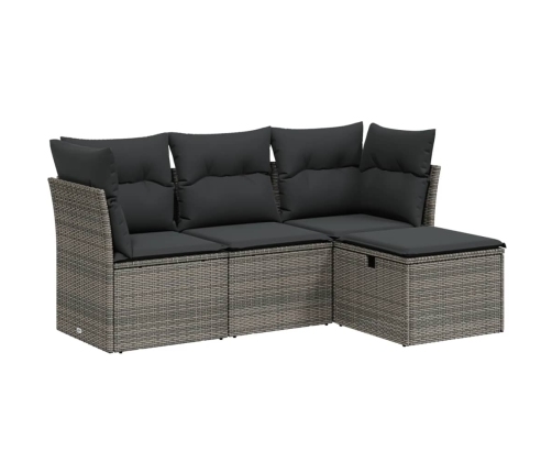 Set de sofás de jardín 4 pzas y cojines ratán sintético gris