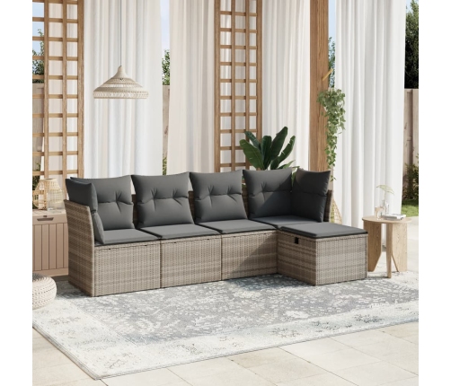 Set de sofás jardín y cojines 5 pzas ratán sintético gris claro