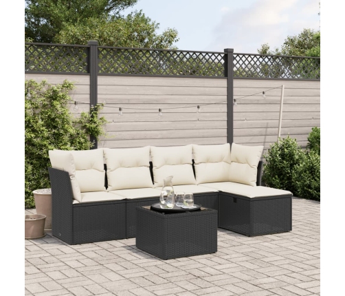 Set de sofás de jardín 6 piezas y cojines ratán sintético negro