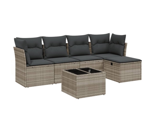 Set de sofás de jardín 6 pzas y cojines ratán sintético gris