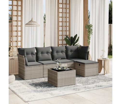 Set de sofás de jardín 6 pzas y cojines ratán sintético gris