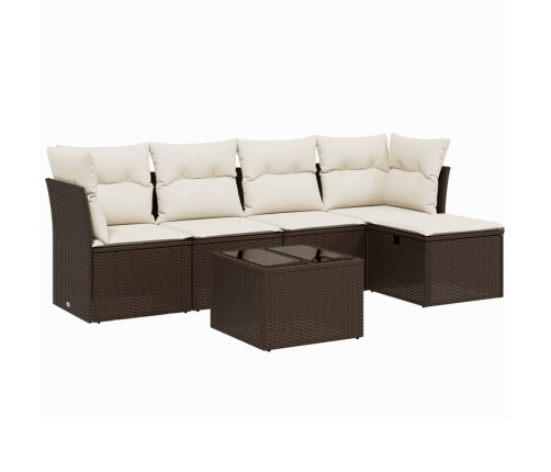 Set sofás de jardín 6 piezas y cojines ratán sintético marrón