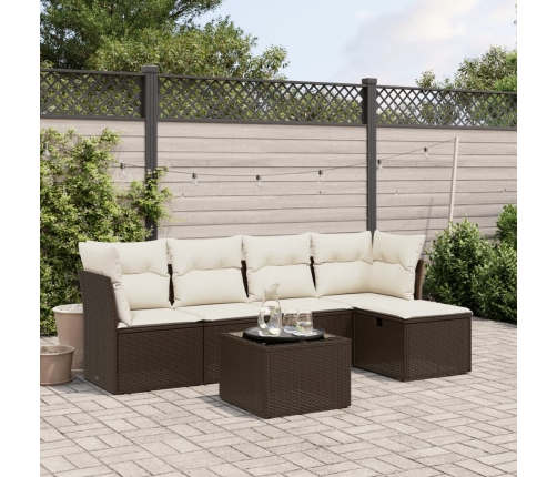 Set sofás de jardín 6 piezas y cojines ratán sintético marrón