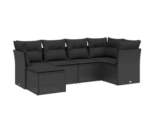 Set de sofás de jardín 6 piezas y cojines ratán sintético negro
