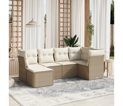 Juego de sofás jardín con cojines 6 pzas ratán sintético beige