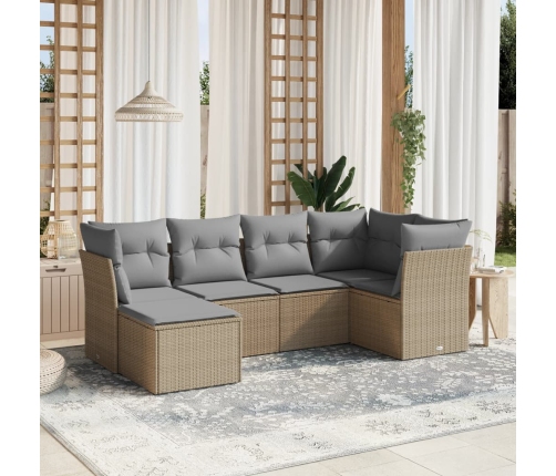 Juego de sofás jardín con cojines beige mezcla 6 pzas ratán PE