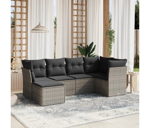 Set de muebles de jardín 6 pzas y cojines ratán sintético gris