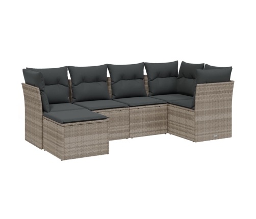 Set de sofás de jardín 6 pzas y cojines ratán sintético gris
