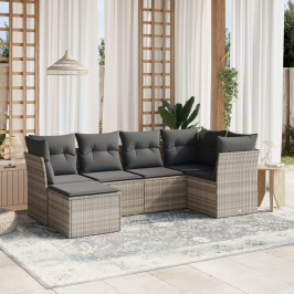 Set de sofás de jardín 6 pzas y cojines ratán sintético gris