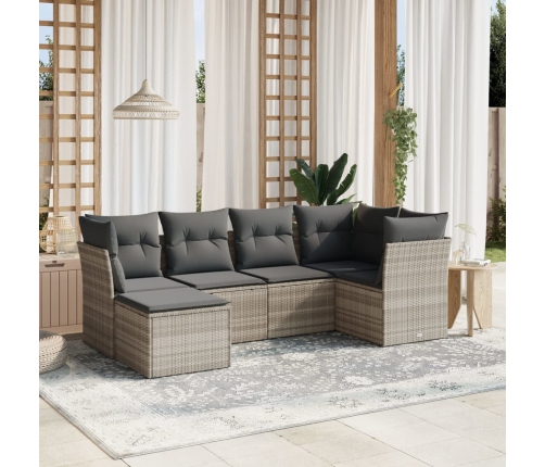 Set de sofás de jardín 6 pzas y cojines ratán sintético gris