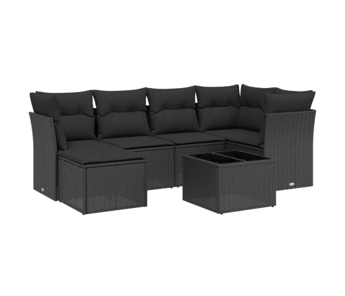 Set de comedor de jardín 7 pzas y cojines ratán sintético negro