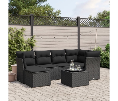 Set de comedor de jardín 7 pzas y cojines ratán sintético negro