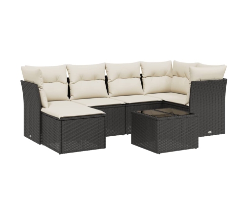 Set de comedor de jardín 7 pzas y cojines ratán sintético negro