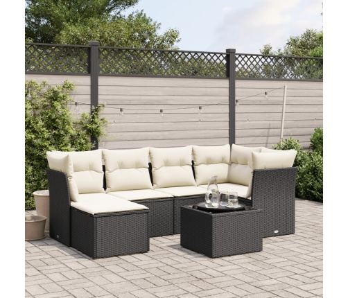 Set de comedor de jardín 7 pzas y cojines ratán sintético negro