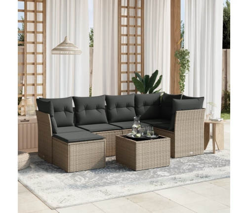 Set de sofás de jardín 7 pzas con cojines ratán PE gris claro