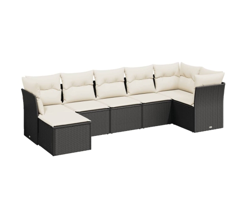 Set de comedor de jardín 7 pzas y cojines ratán sintético negro