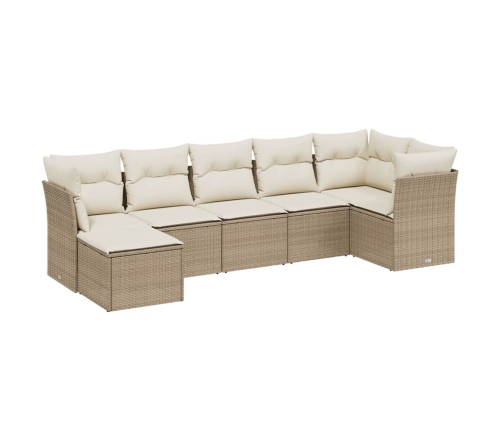 Set sofás de jardín 7 piezas y cojines ratán sintético beige