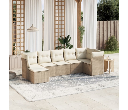 Set sofás de jardín 7 piezas y cojines ratán sintético beige