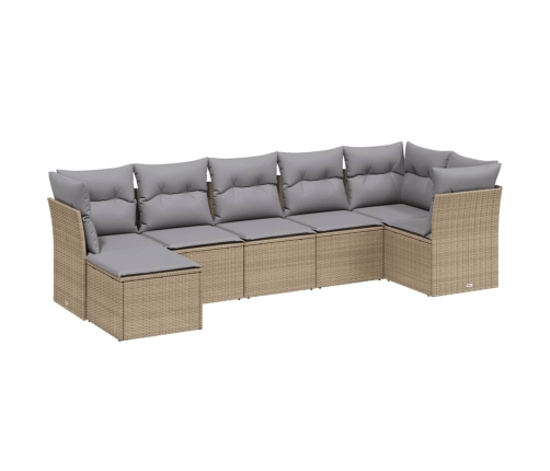Juego de sofás jardín con cojines beige mezcla 7 pzas ratán PE