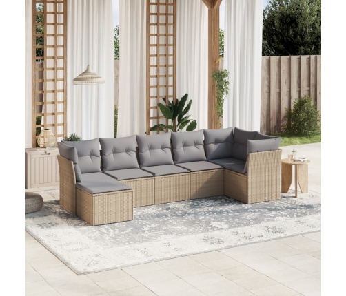 Juego de sofás jardín con cojines beige mezcla 7 pzas ratán PE