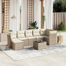 Juego de sofás de jardín con cojines beige 8 pzas ratán PE