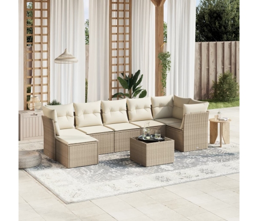 Juego de sofás de jardín con cojines beige 8 pzas ratán PE