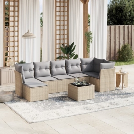 Juego de sofás jardín con cojines beige mezcla 8 pzas ratán PE