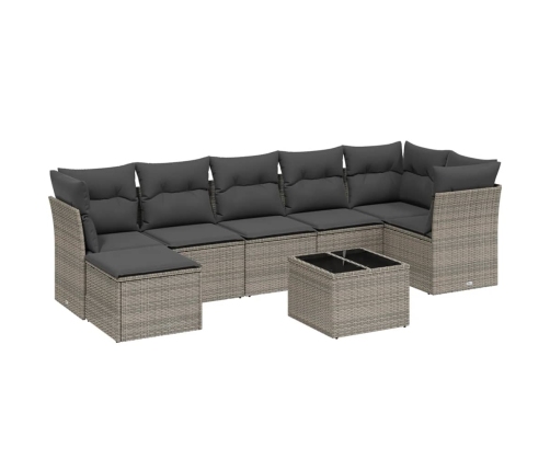 Set de sofás de jardín 8 pzas y cojines ratán sintético gris