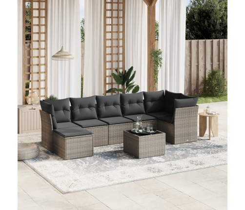 Set de sofás de jardín 8 pzas y cojines ratán sintético gris