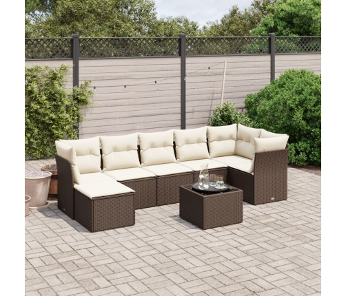 Set sofás de jardín 8 piezas y cojines ratán sintético marrón
