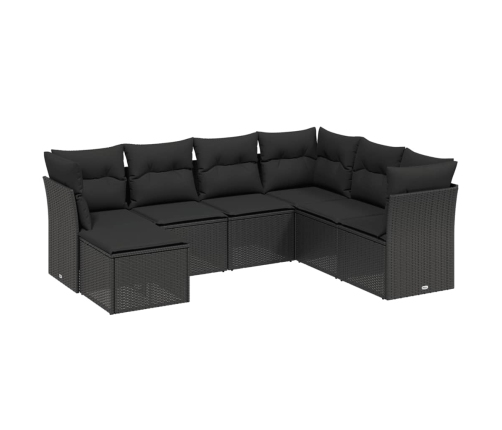 Set de comedor de jardín 7 pzas y cojines ratán sintético negro