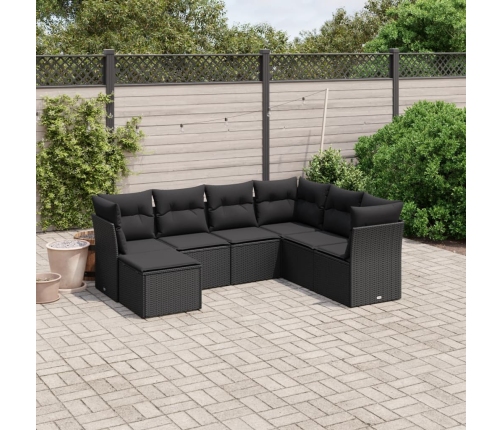 Set de comedor de jardín 7 pzas y cojines ratán sintético negro