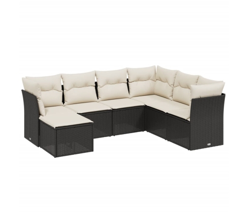 Set de comedor de jardín 7 pzas y cojines ratán sintético negro