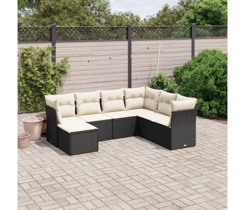 Set de comedor de jardín 7 pzas y cojines ratán sintético negro