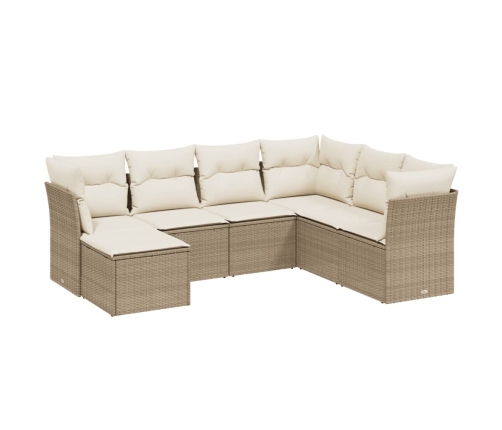 Set sofás de jardín 7 piezas y cojines ratán sintético beige