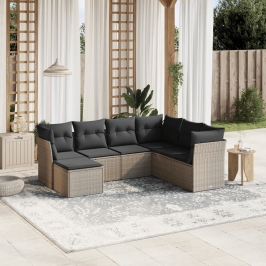 Set de sofás de jardín 7 pzas con cojines ratán PE gris claro