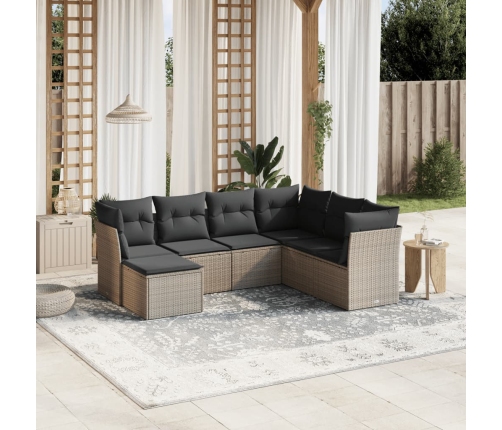Set de sofás de jardín 7 pzas con cojines ratán PE gris claro
