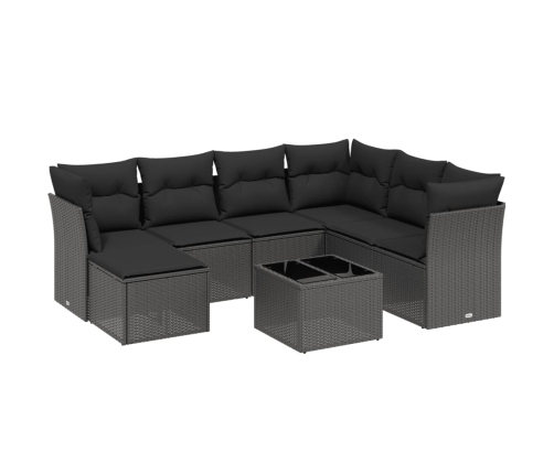 Set de sofás de jardín 8 piezas y cojines ratán sintético negro
