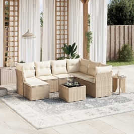 Juego de sofás de jardín con cojines beige 8 pzas ratán PE