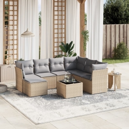 Juego de sofás jardín con cojines beige mezcla 8 pzas ratán PE
