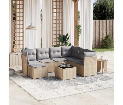 Juego de sofás jardín con cojines beige mezcla 8 pzas ratán PE